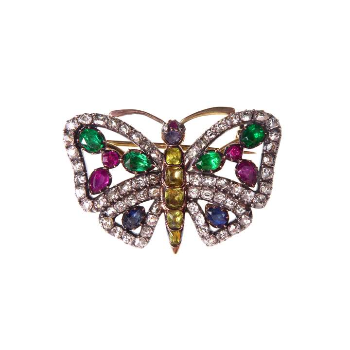 Antique diamond and gem set butterfly brooch